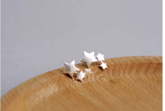 Original brushed stars ear 925 silver needle earrings female not allergic earrings