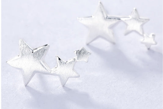 Original brushed stars ear 925 silver needle earrings female not allergic earrings