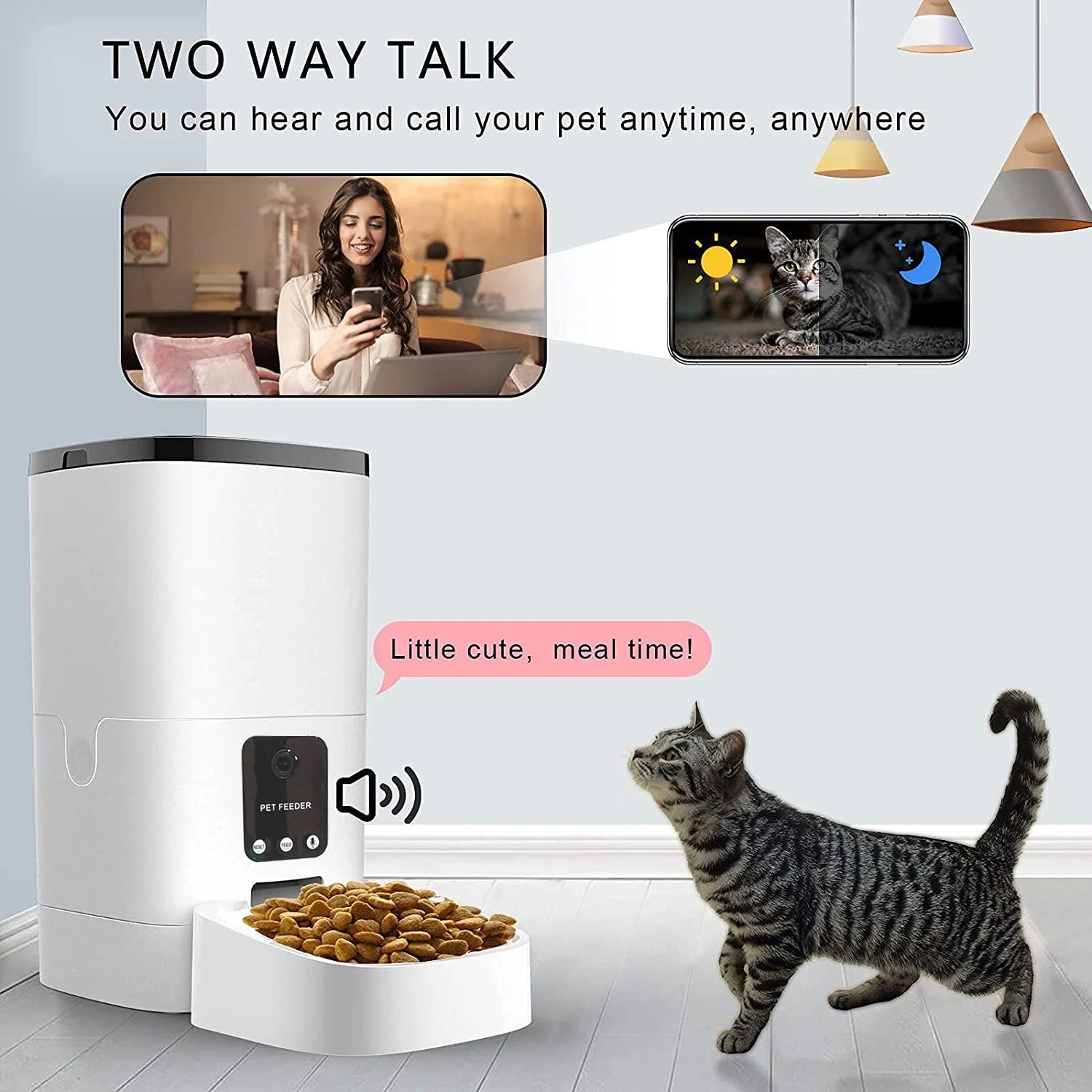 Automatic 6L Pet Feeder with 1080P Camera, App Control, Voice Recording, Timed Feeding, Dual Power Supply, and Wi-Fi Connectivity for Cats and Dogs